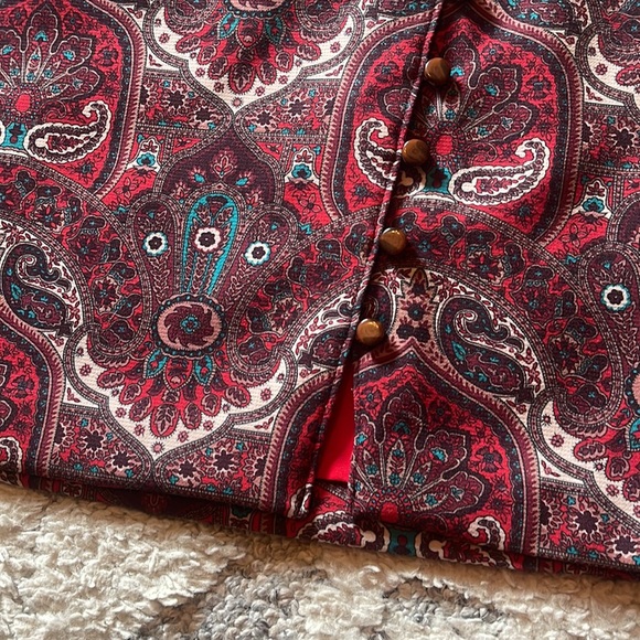 NWOT Talbots Red Opulent Damask Button-front Faux Wrap Pencil Skirt - Picture 5 of 16